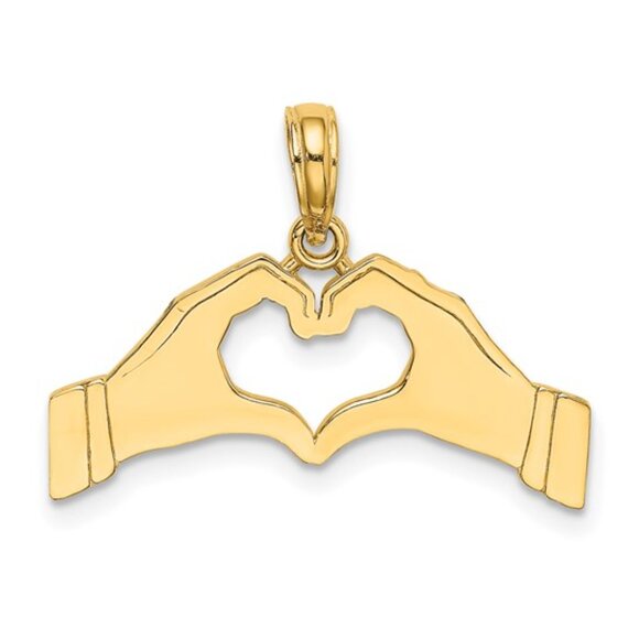 14k Yellow Gold 2 Hand Forming Love Heart Shape Necklace...